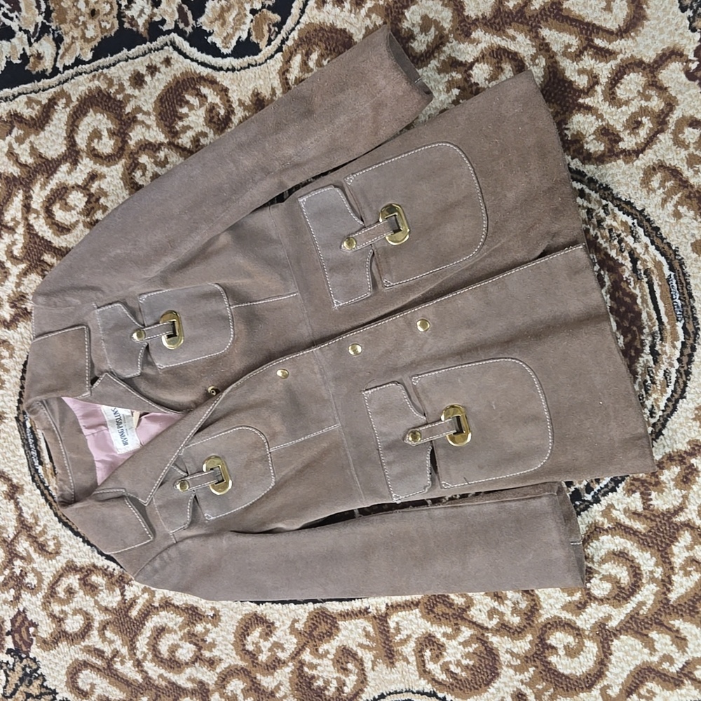Irving Posluns 1970s Suede Coat Leather Jacket with Gold Hardware 70s Retro Fall - Picture 7 of 16